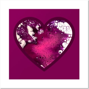 Pink/Maroon Paint Pour Heart Posters and Art